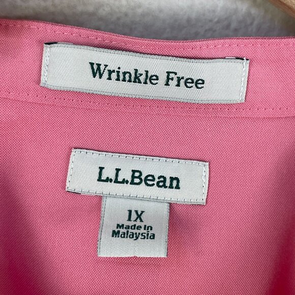 LL Bean Womens Plus 1X Pink Wrinkle Free Collarless Button Up Shirt Long Sleeve - Picture 3 of 9